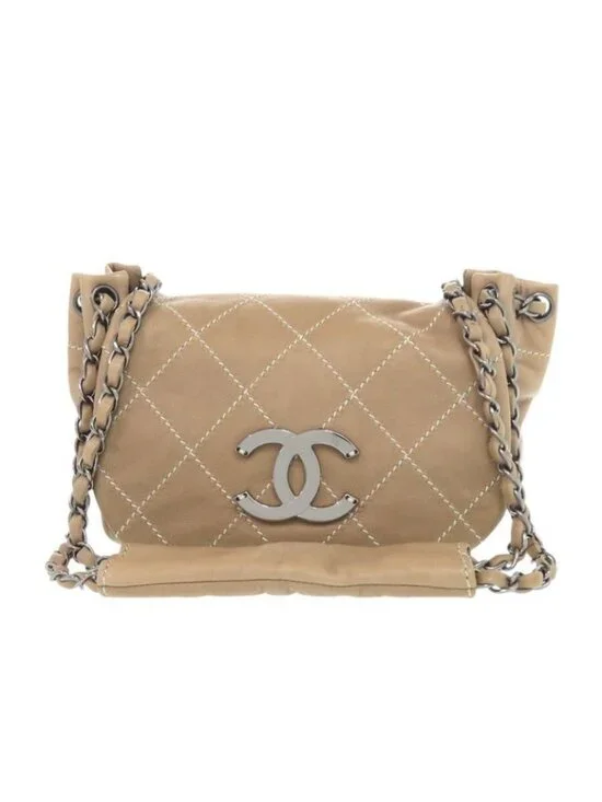 Chanel Wild Stitch Chain Shoulder Bag Lambskin Beige 0157 - Picture 1 of 8